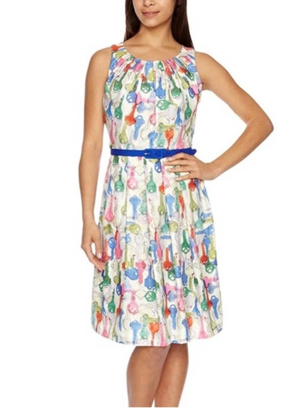 Eva Franco key print dress with matching belt size 6